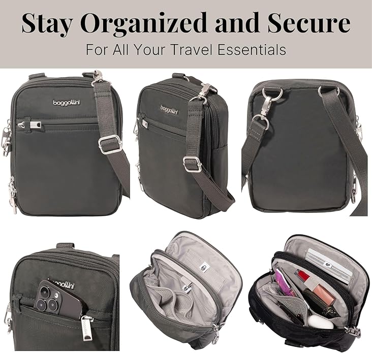 Baggallini Securtex® Anti-theft Mini Everything Crossbody Bag, 6.3"x8.25" Rfid, Locking Zippers & Cut-resistant Strap