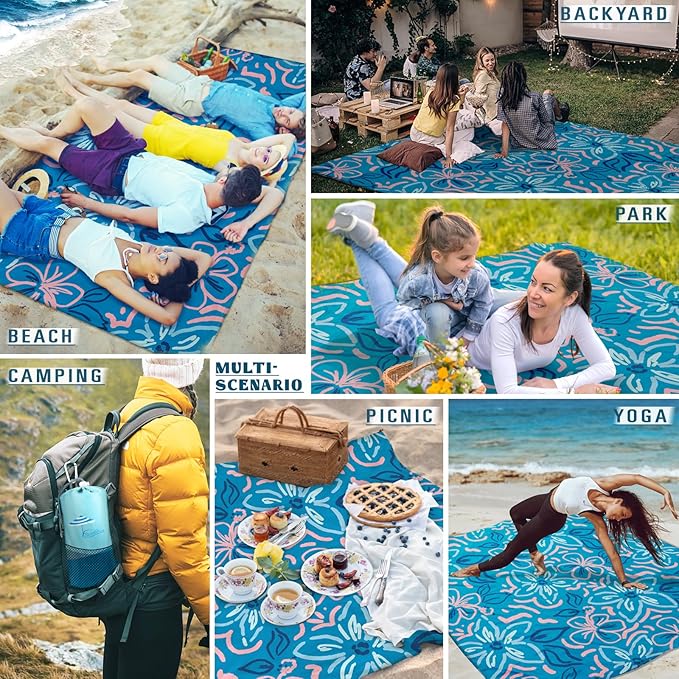 Famstar Beach Blanket Sandproof Waterproof 78''×110'' 1-7Adults Oversized,Compact Lightweight Durable Beach Mat for Travel Camping Hiking Picnic Blanket