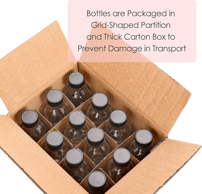 AOZITA 12 Pack, 2 oz Small Clear Glass Bottles w/Lid & 3 Funnels - 60ml Boston Shot Bottles for Health, Immunity, Potion, Wellness, Sample, Ginger, Juice - Mini Personal Care & Beauty Travel Bottle