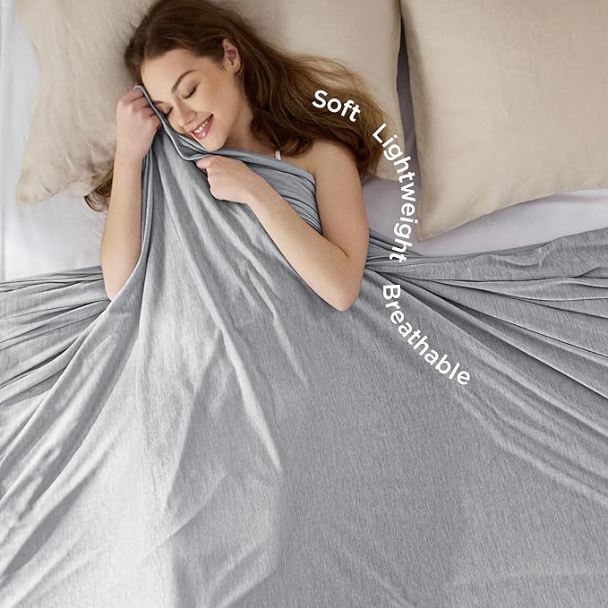 Bedsure Light Grey Cooling Blanket Twin XL for Hot Sleepers - Summer Cold Blanket with Rayon Derived from Bamboo for Twin Size Bed, Ice Cool Cold Lightweight Arc-Chill Thin Summer Bedding, 60x90