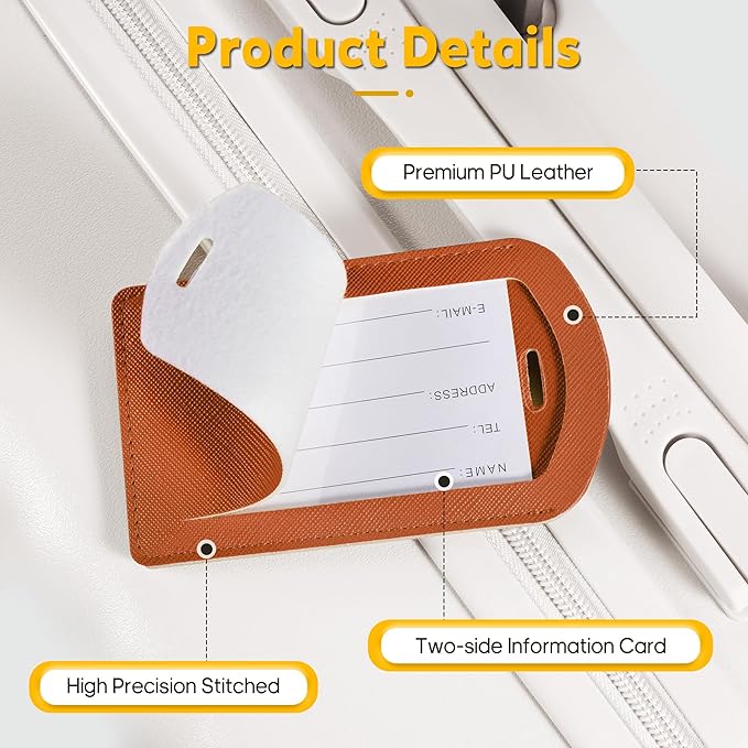 3 Pack Luggage Tags for Suitcases, TSA Approved Bag Tags, Baggage Tags with Privacy Protection, Travel Essentials Luggage Accessories, Reddish Brown
