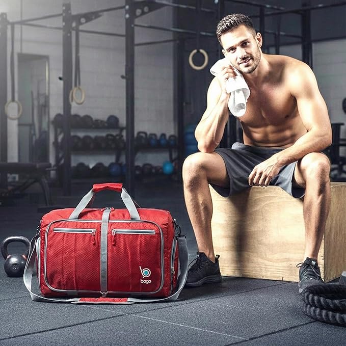 Bago Compact Duffle Bag for Travel Women & Men. Durable Lightweight Foldable Travel Duffel Bags For Traveling Women. 40L Duffle Bags a Reliable Weekender duffel or Overnight Bag With Shoe Compartment