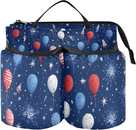 Luggage Cup Holder for Suitcases Free Hands Travel Cup Holder Portable Suitcase Cup Drink Holder Luggage Cup Caddy Bag Carrier Navy Blue Patriotic Balloons Fireworks