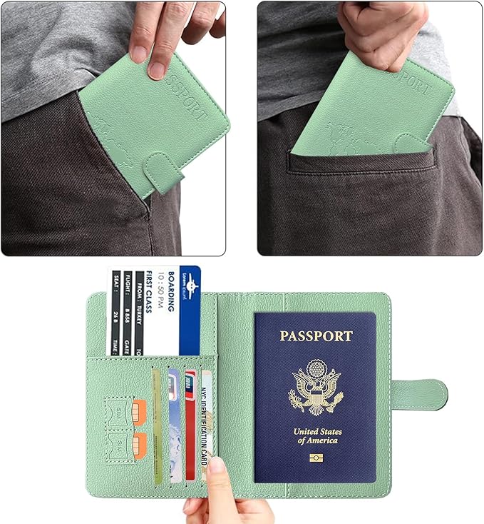 ACdream Passport Holder for Travel Essentials, Rfid Blocking Passport Wallet Cover Case for Travel Must Haves Accessories, Book Holders for Women/Men, AgaveGreen