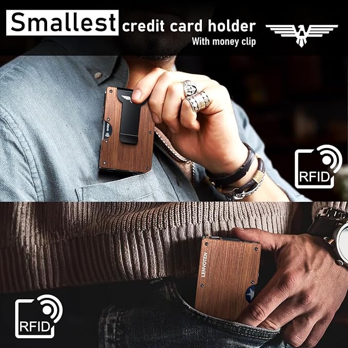 Lenvoten Upgraded Hinged Minimalist Wallet for Men | Slim Metal RFID Blocking Wallet | Credit Card Holder & Money Clip Holds 20 Cards | Premium Scratch-Resistant Finish | Ideal Gift for Men