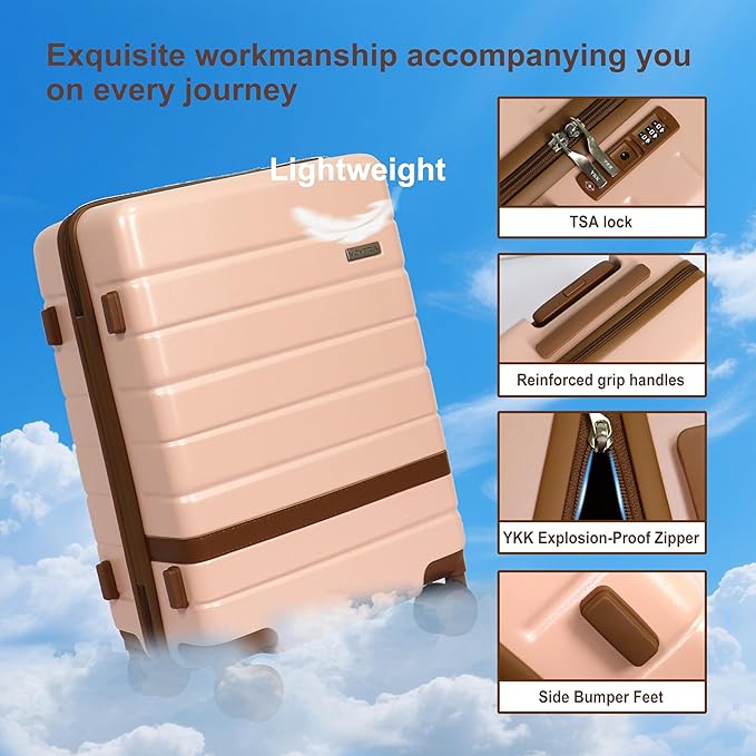 20-Inch Carry-On Luggage Set (3-Piece) – Lightweight & Durable Hardshell Spinner Suitcase with TSA Lock | PC+ABS Material | Airline Approved for Business and Family Travel, in Pink