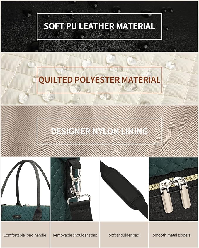 Duffle Bag for Women Travel, Weekender Bag Overnight Bag with Shoe Compartment, Carry on Bag with Crossbody Purse for Over Night, Weekend, Yoga, Gym, Business Trips, Hospital, DarkGreen Black