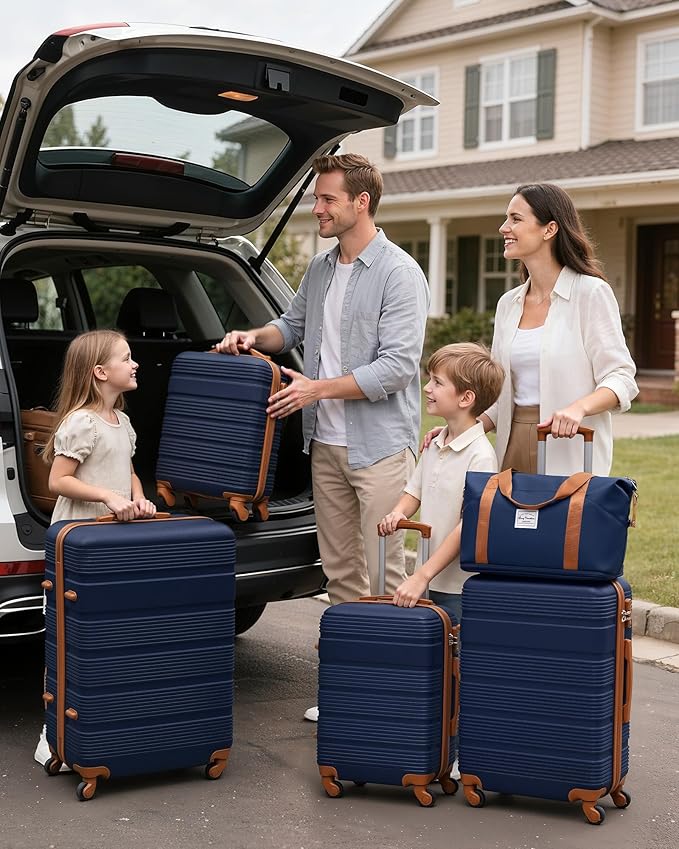 LONG VACATION 6 Piece ABS+PC Hardshell Luggage Set with Spinner Wheels, Lightweight suitcase set with TSA Lock & YKK Zipper
