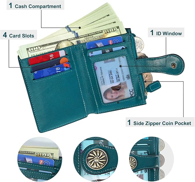 Tipmile Small Wallet for Women Bifold RFID Blocking Card Holder Leather Wallets with Zipper Coin Pocket