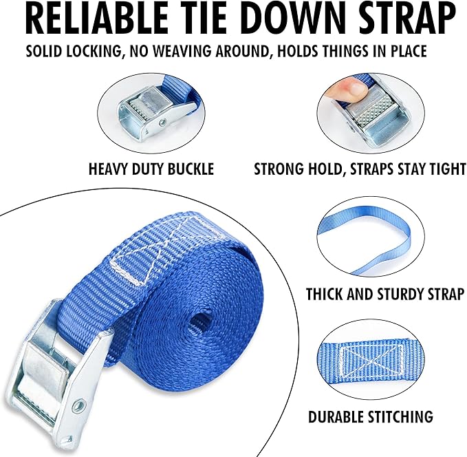Cartman 1" x 12' Lashing Straps Cargo Tie-Down Strap Up to 600lbs, 6pk in Carry Bag, Blue