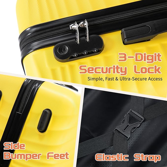 Luggage Sets 3 Piece, ABS Suitcase Set (20/24/28), Hardside luggage with Spinner Wheels, Travel Luggage, 14x8x9 Airline Approved Carry on, Lightweight Luggage with High-Security Lock