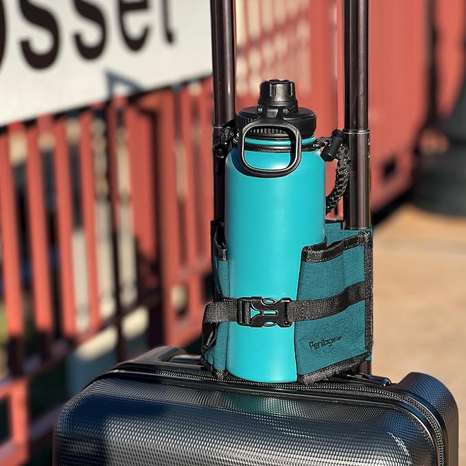 Luggage Travel Cup Holder Attachment. Hands-Free Drink Carrier for Coffee Mugs & Tumblers, Fits Suitcase & Roll-On Handles. Must-Pack Travel Accessory, Gift for Flight Attendants & Travelers