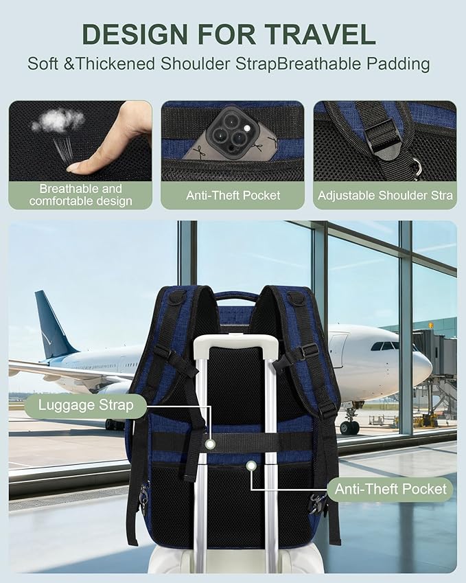 Travel Carry On 17.5" Laptop Expandable Backpack for Men Women, Personal Item Bag Waterproof Airline Approved with USB Charging Hole 3 Packing Cubes, Large Weekender Daypack Business Luggage Suitcase