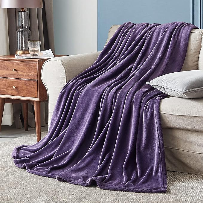 Hansleep Fleece King Size Blanket for Bed Purple, Super Soft Flannel Fuzzy King Size Plush Cozy Blanket for All Seasons, Purple, King 90x108 Inches