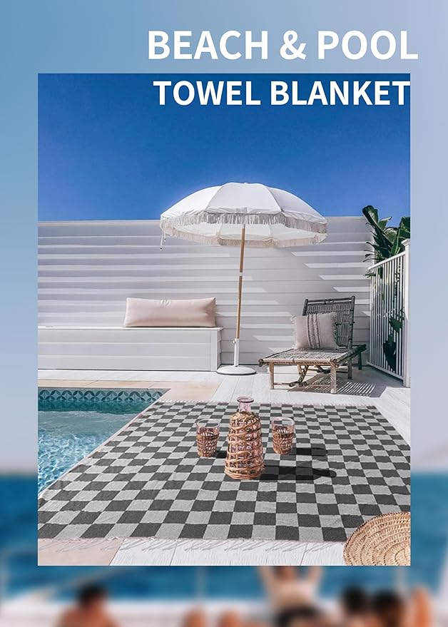 Antfuny Giant Beach Towel Blanket Autumn Outing Stuff for Women & Men Yard Mat Road Trip Camping Gear Ship Cruise Gear Must Haves Large L Black Plain Pattern Airplane Accessories Travel Gadgets