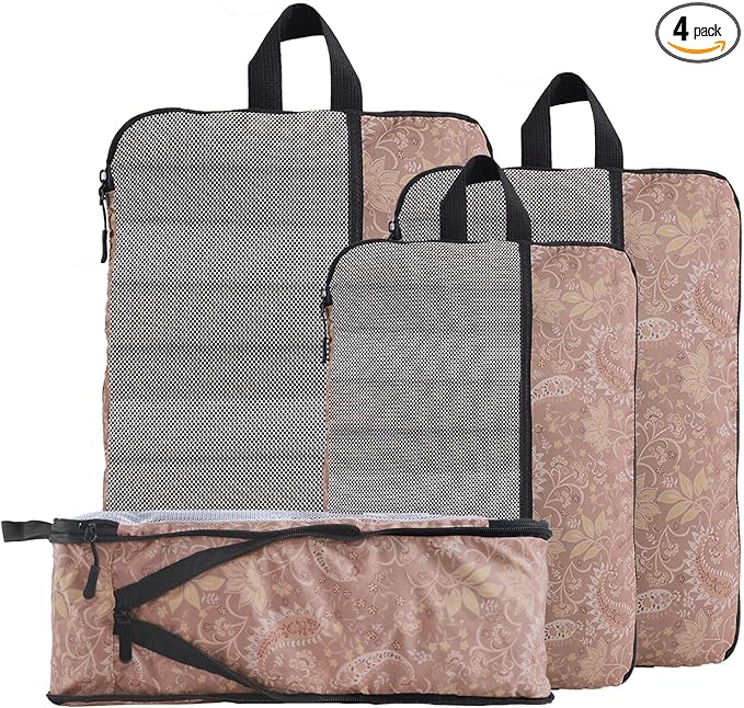 U+U 4 Set Compression Packing Cubes - Ultralight Travel Organizers, Space-Saving Suitcase Organizer, Expandable Packing Cubes for Travel and Family Vacation (Paisley Pattern)