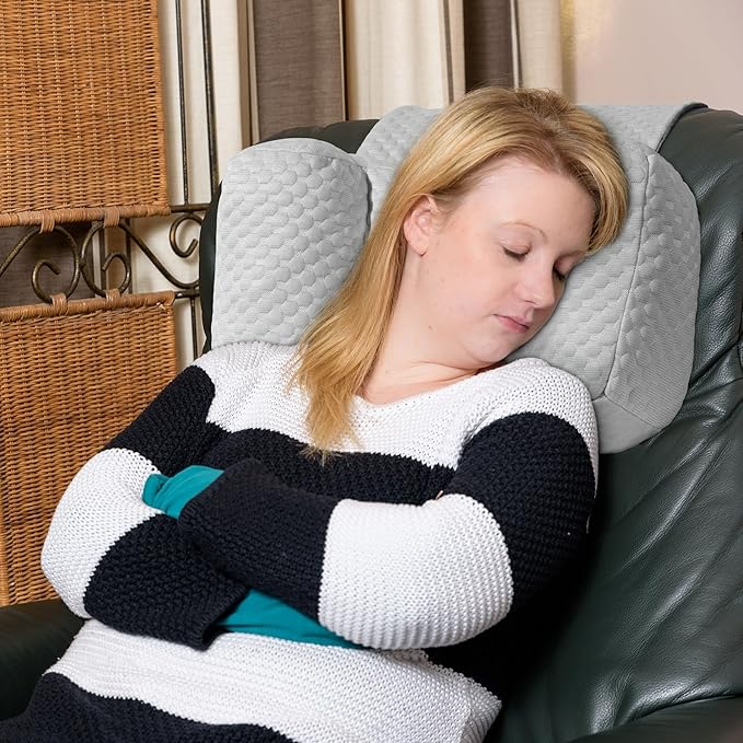 MABOZOO Neck Pillows for Recliners with Pocket,Headrest Cushion for Neck Pain Relief and Cervical Support,Recliner Head Pillow for Side Sleeping at Home, Office or Traveling (Grey & White)