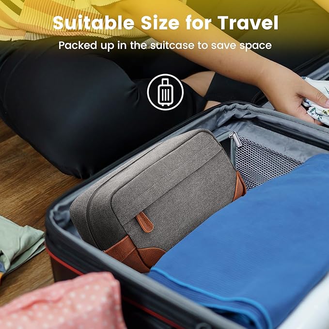 Vorspack Travel Toiletry Bag - Hanging Toiletry Bag for Men Water Resistant Canvas Shaving Bag with Large Capacity for Travel - Light Grey (Pack of 2)