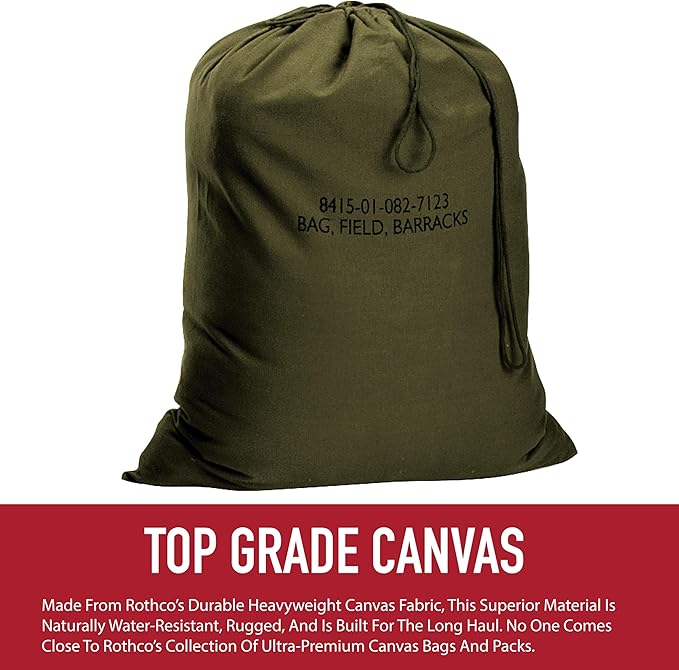 Rothco Canvas Barracks Bag – Rugged Multi-Functional Gym Travel Laundry Drawstring Sack