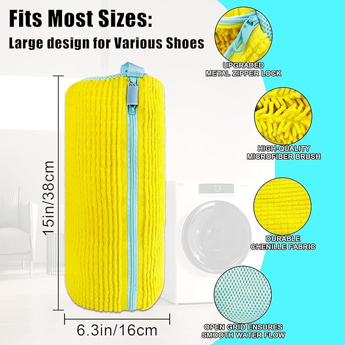 Shoe Washing Machine Bag, 2 Pack – Laundry Shoe Bag for Dryer, Reusable, Fits All Shoe Types, 360° Deep Cleaning with Self-Locking Zipper, Wash Two Pairs at Once, Protects Shoes and Washing Machines