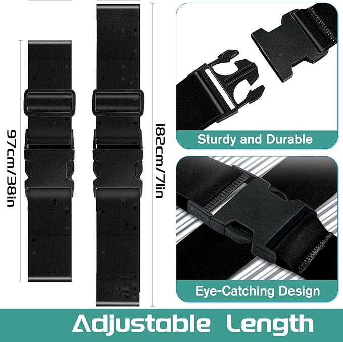 Slohif Luggage Straps for Suitcases Travel Belt Accessories Luggage Connector Identifiers 2 Pack Over Handle with Buckle Unique Nylon Adjustable Strap for Sleeping Bag Car Seat Black
