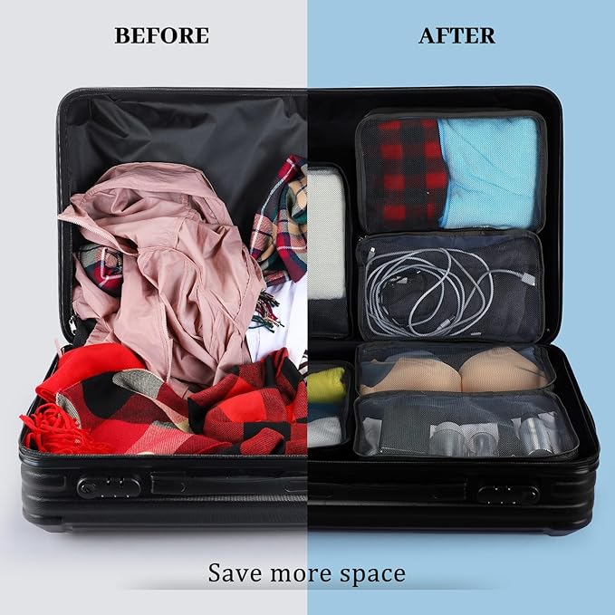 Woanger 12 Pcs Small Packing Cubes for Travel, Light Packing Cubes for Suitcases Mesh Luggage Organizer Bags Travel Accessories Essentials 12 x 8 x 5 Inch(Black)