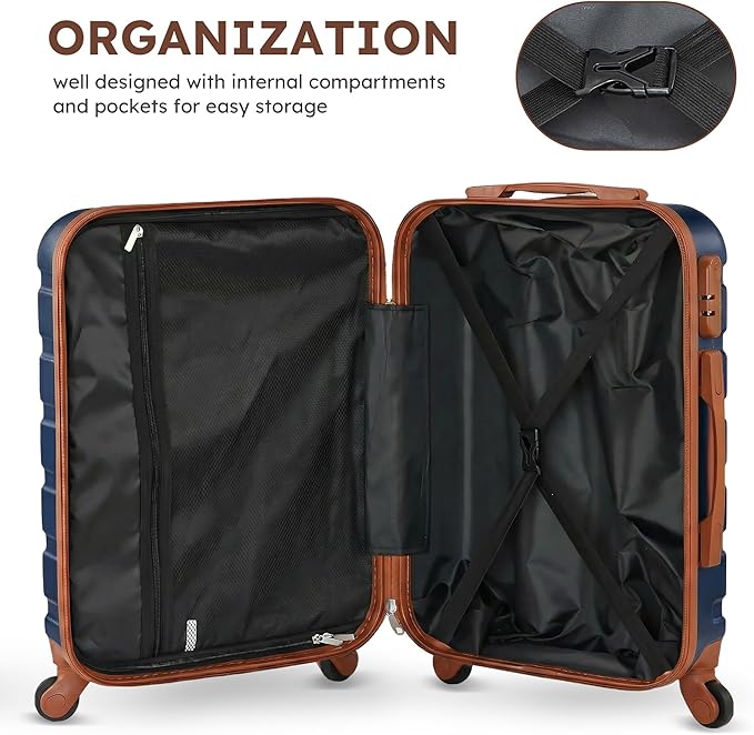 Suitour 4 Piece Luggage Sets, Hard Shell Suitcase Set with Spinner Wheels 16 20 24 28inch Travel Sets(Navy Brown)