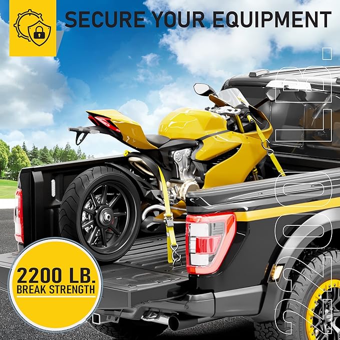 AUGO Ratchet Straps Heavy Duty 4 Pack -15 FT - 2200 LB Break Strength – Ratchet Tie Down Straps with Safety Lock S Hooks - Cargo Straps for Moving, Appliances, Motorcycle – Soft Loop Tie Down Straps