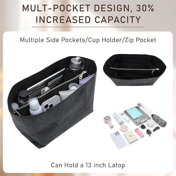 Doxo Upgraded Purse Organizer Insert Compatible with Long Champ Large and More, Ultra-light Waterproof DupontPaper le-pliage Large Bag Organizer, Keeps Tote Handbag Neat(Black&Blue,L)