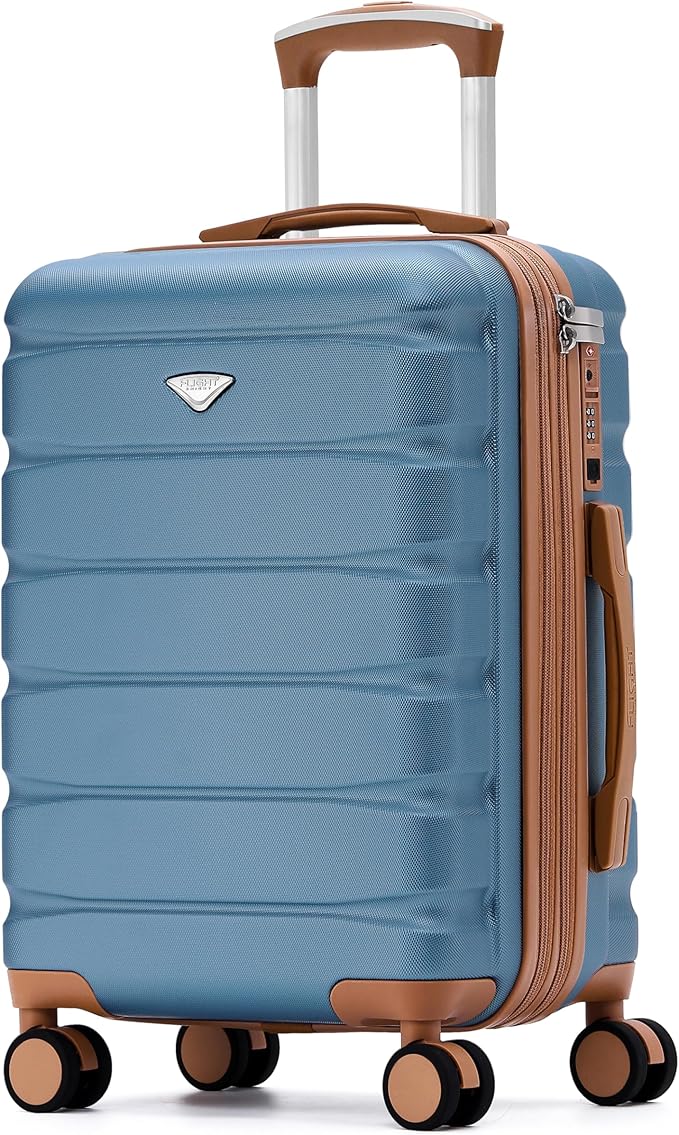 Flight Knight 22x14x9" Expandable Carry On Suitcase Hardside TSA Lock USB C Port Lightweight Luggage Silent Double Spinner Wheels Maximum Overhead Carry-On Bag For American & United Approved Airlines