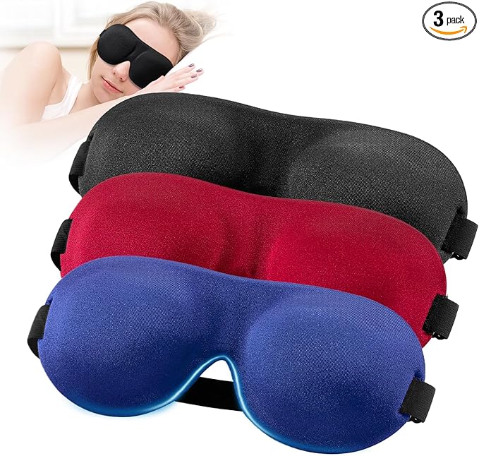 YIVIEW Sleep Mask for Back and Side Sleeper Pack of 3, 100% Light Blocking 3D Eye Masks for Sleeping, Lightweight & Breathable Eye Cover for Women Men, Zero Pressure Night Blindfold