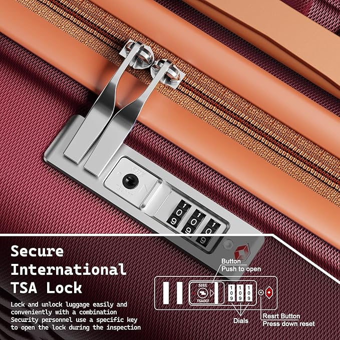 Melalenia Suitcase Sets 6 Piece Hard Shell Carry on Luggage with Spinner Wheels and TSA Lock, Lightweight Travel Backpack for Women, Men, Red Brown