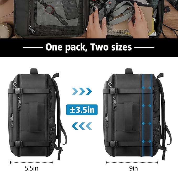 Roomy Carry On Backpack with LifetimeWarranty, Expandable Large Capacity Travel Backpack with USB Cable Port,Fits18.4" Laptop,Water Resistant Anti Theft Carry on Laptop Backpack,Flight Approve,Black
