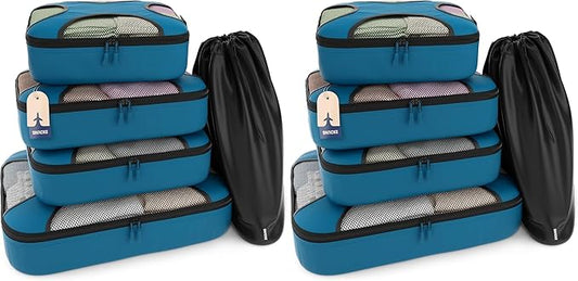 Shacke Premium 10 Packing Cubes Set - Lightweight Mesh Travel Luggage Organizers with Laundry Bag, 5-Piece Suitcase Storage System (Gentlemen's Blue)