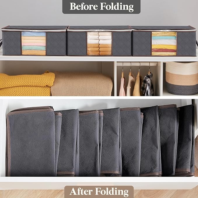 Lifewit 4 Pack 35L Clothes Storage Bins with Lids, Foldable Blanket Storage Bags with Zippers, Clear Window and Reinforced Handles, Closet and Organization for Clothing, Sweater, Comforter, Bedding