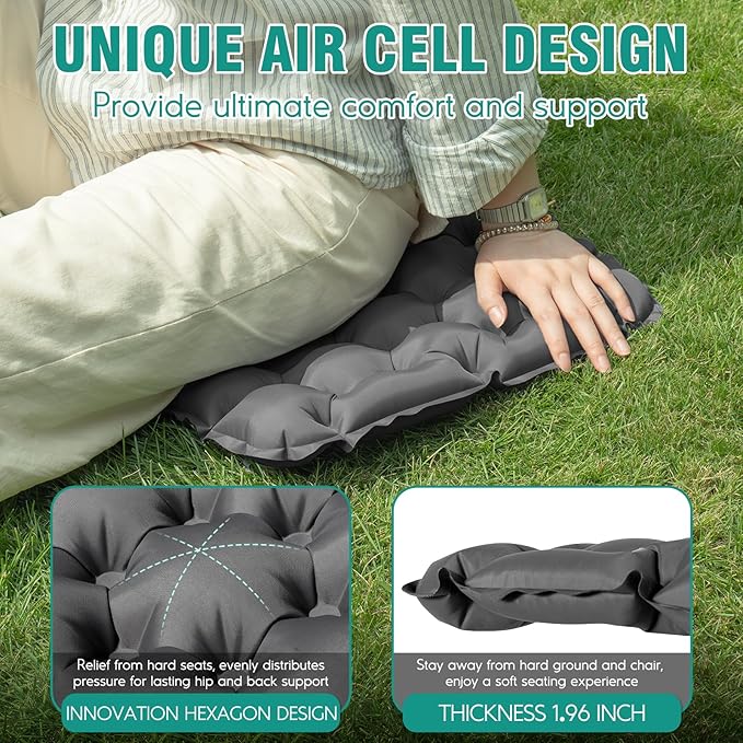 Inflatable Seat Cushion Portable Lightweight Stadium Seat Pad Travel Air Seat Cushion for Long Flights Camping Hiking Bleacher Airplane Stadium Office