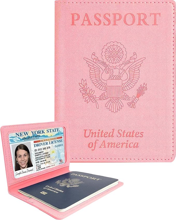 Sizobi Leather Passport Holder Covers, Passport Holder for Travel Women, RFID Blocking Wallet Case, International Travel Must Haves Travel Accessories for Women Men,Cruise Ship Essentials Gifts, Pink