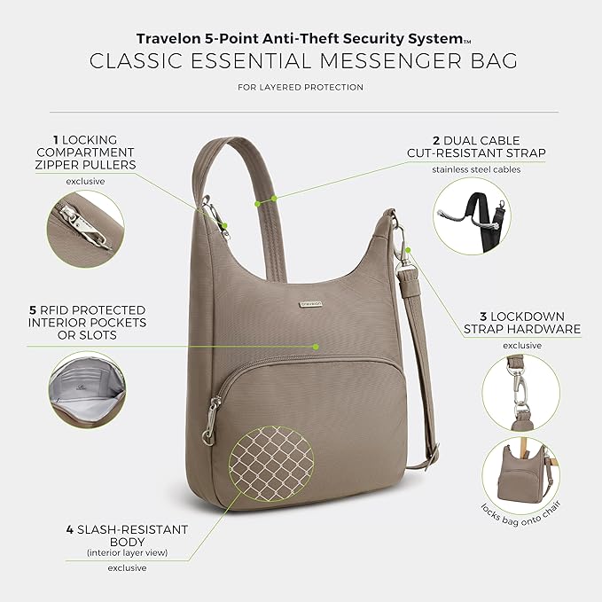Travelon Anti-Theft Classic Essential Messenger Bag