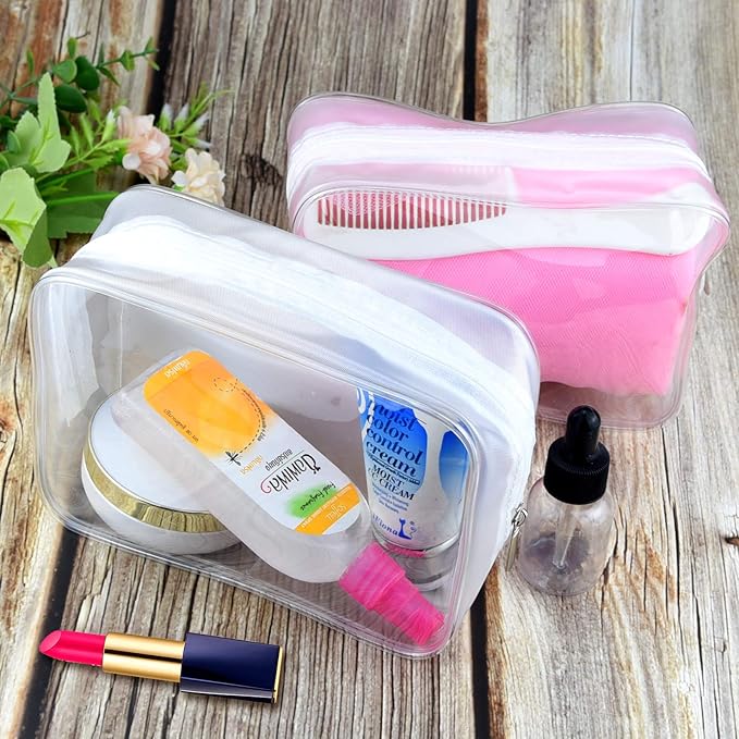 Wobe 5 Packs Clear Cosmetics Bag TSA Approved, PVC Zippered Toiletry Carry Pouch Portable Makeup Bag for Vacation Travel, Bathroom and Organizing Waterproof Makeup Vinyl Case (Medium, White)