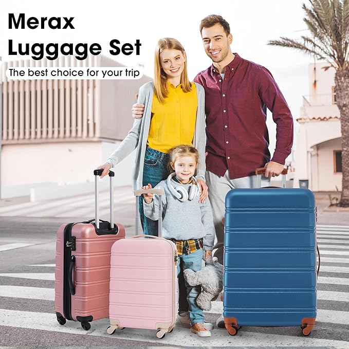 Merax Luggage Sets 2 Piece Expandable Hardside Luggage with Travel Bag Suitcase Set with Spinner Wheels(20+24+bag,Light Pink-1)