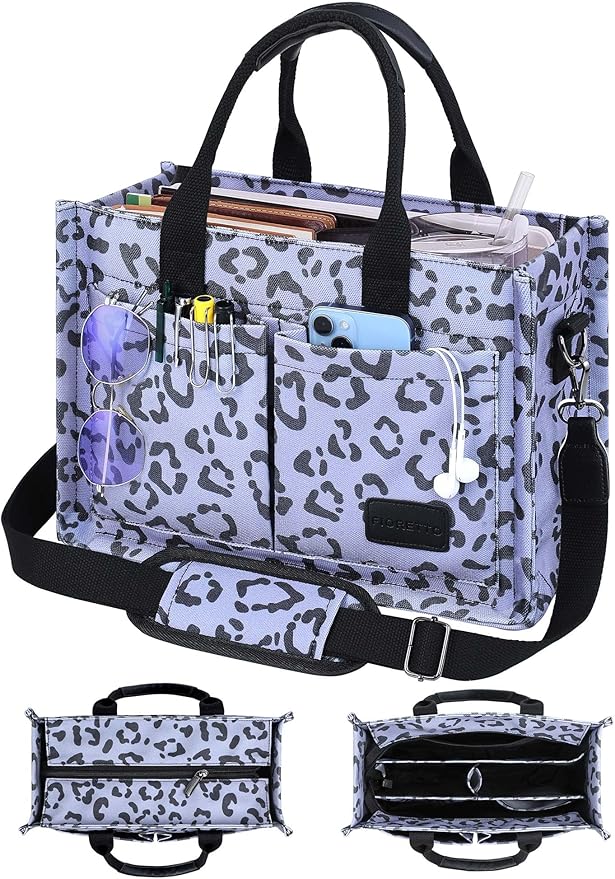FIORETTO Canvas Tote Bag for Women with Zipper Closure & Individual Compartments for Work College for Teacher & Nurse