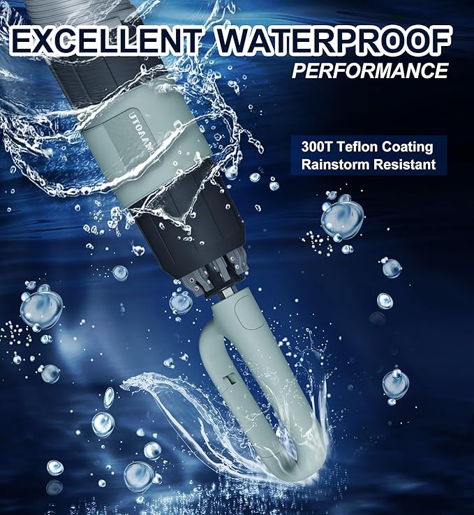 QWB TUMAAOTU Inverted Umbrella with Carabiner Handle, Compact Wind Proof Umbrellas For Rain and Sun Protection, Portable Reverse Folding Umbrella, Car Umbrella for Women Men, 10 Ribs