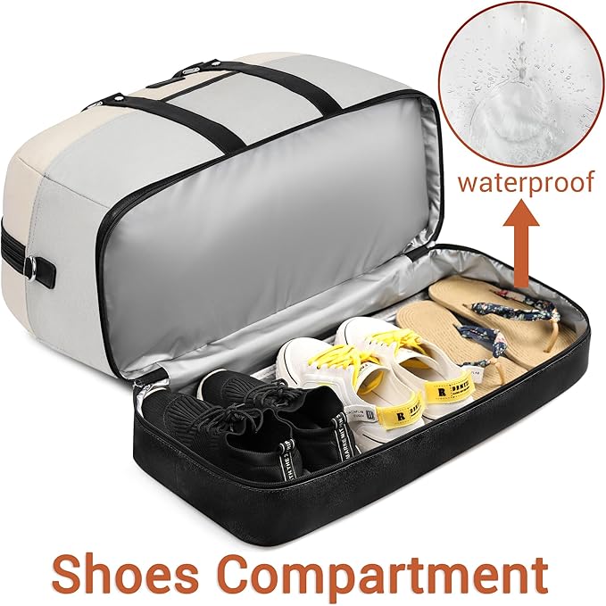 Weekender Bag for Women, Large Overnight Bag Canvas Travel Duffel Bag Carry On Tote with Shoe Compartment 21" 3Pcs Set