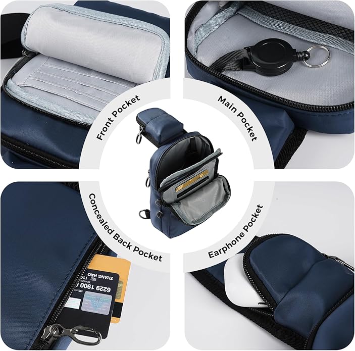 VADOO Sling Bag, Crossbody Bag with Zipper Lock, RFID Blocking & Water Resistant for Men and Women