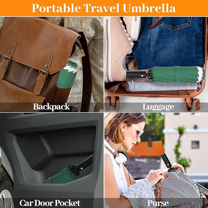 ExploreBliss Travel Umbrella Superior, Beautiful & Compact, Large Strong but Light Portable and Automatic Folding Rain Umbrella, Premium Grip, Fits Car & Backpack