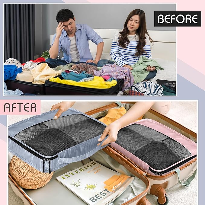 5 Pcs Packing Cubes for Suitcase Large Travel Cubes Carry on Luggage Organizer Bags for Clothes Accessories(S,Morandi)
