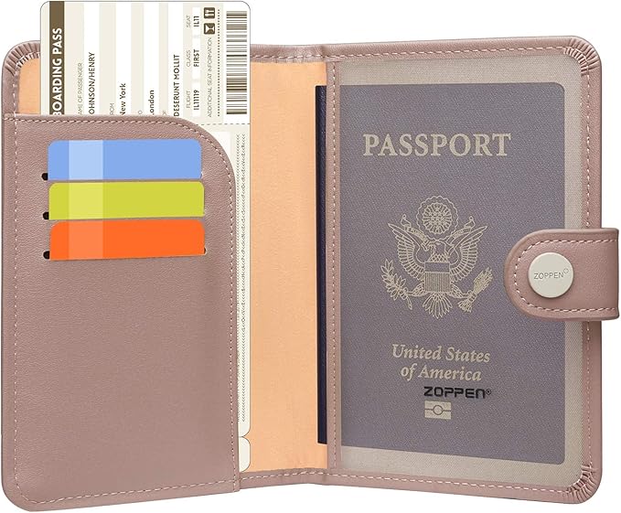 ZOPPEN Passport Holder Women, Passport Cover Travel Wallet Rfid Blocking Passport Wallet Cover Case Travel Essentials Document Organizer, Dusty Pink