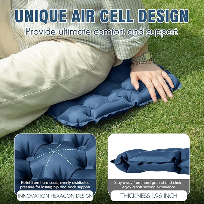 Inflatable Seat Cushion Portable Lightweight Stadium Seat Pad Travel Air Seat Cushion for Long Flights Camping Hiking Bleacher Airplane Stadium Office