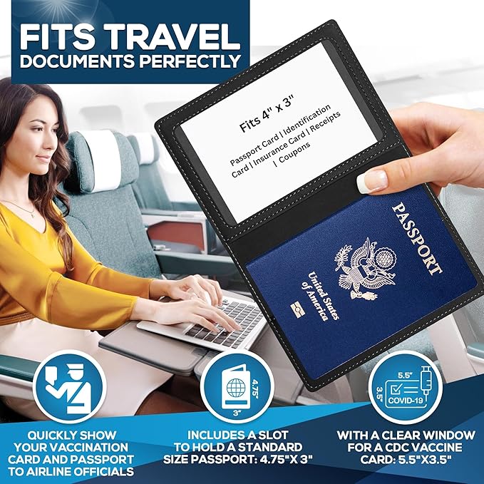 Ciana Passport Holder for Travel – PU Leather Passport Cover and Card Holder for Men & Women – Slim Passport Holder with Card Protector Slot, Travel Must Haves (Black)