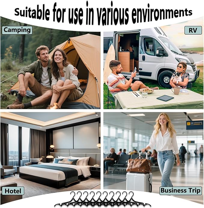 Travel Hangers, Foldable Hangers, Folding Hangers, Folding Clothes Hanger, Travel Must Haves for Flying, Camping, Hotel, RV, Road Trip, Cruise 10 Pcs (Black)